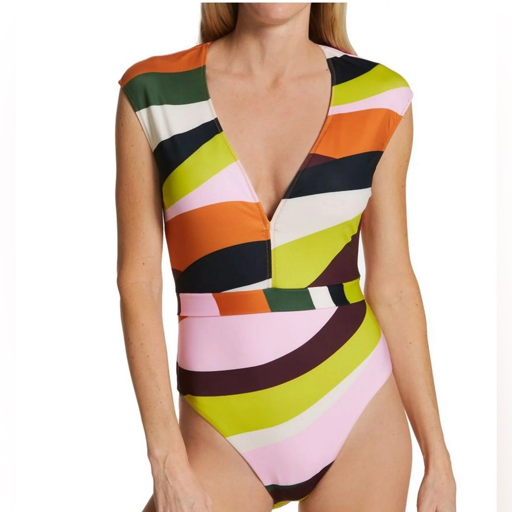 Anthropologie Orange and Green One Piece Swimsuit